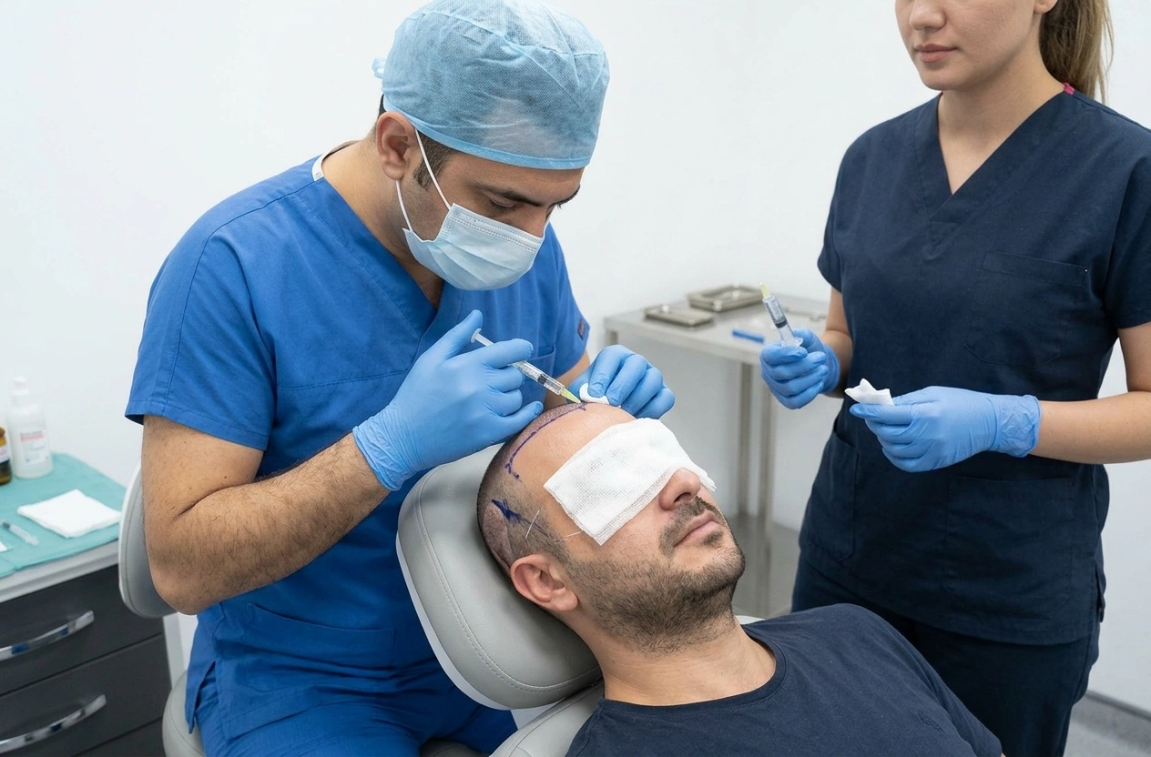 Saç ekimi sırasında saç köklerinin implantasyonu